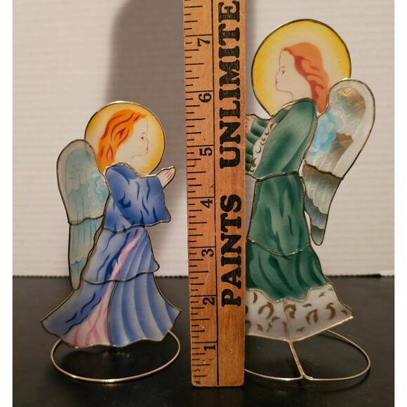 Capiz Shell painted Winged Christmas Praying Angels on Stands. - Picture 7 of 8